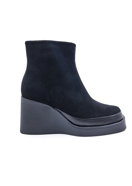 Cassido C01196 Hakiki Süet Deri Dolgu Taban Siyah Kadın Bot