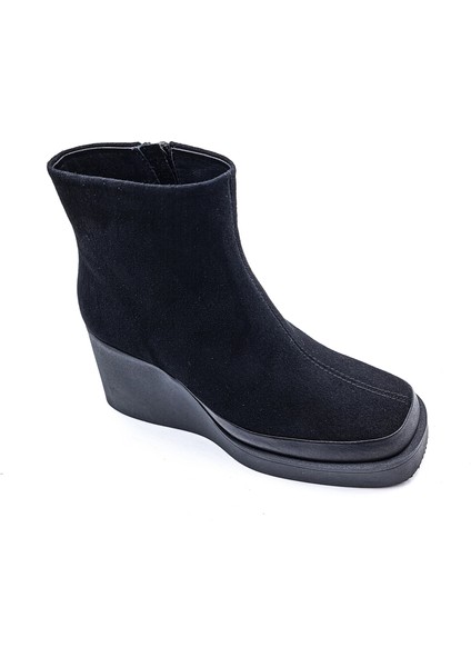 Cassido C01196 Hakiki Süet Deri Dolgu Taban Siyah Kadın Bot modelleri