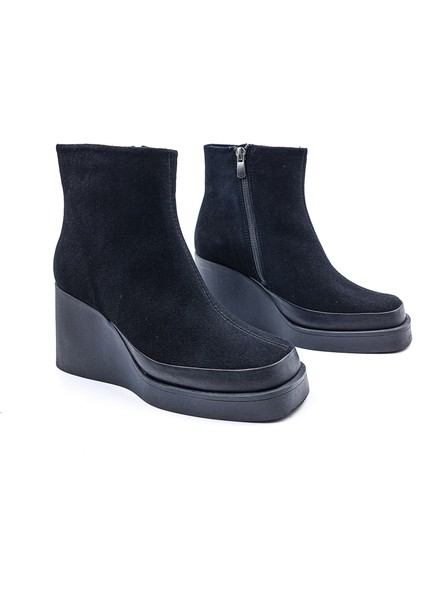 Cassido C01196 Hakiki Süet Deri Dolgu Taban Siyah Kadın Bot indirimleri