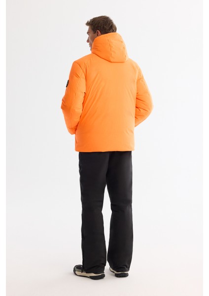 Erkek Neon Turuncu Kapüşonlu Su İtici Rüzgar Geçirmez -20 Dereceye Dayanıklı Kaz Tüyü Comfort Fit Kayak Montu A42Y6123