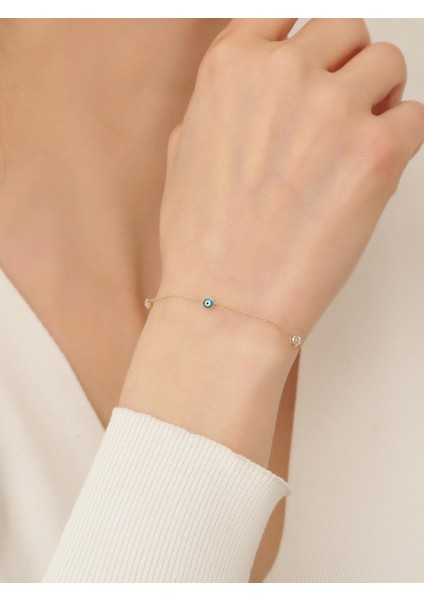 14 Ayar Altın Üç Mavi Nazar Gözlü Bileklik