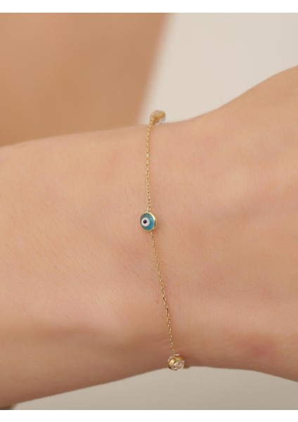 14 Ayar Altın Üç Mavi Nazar Gözlü Bileklik fiyatları