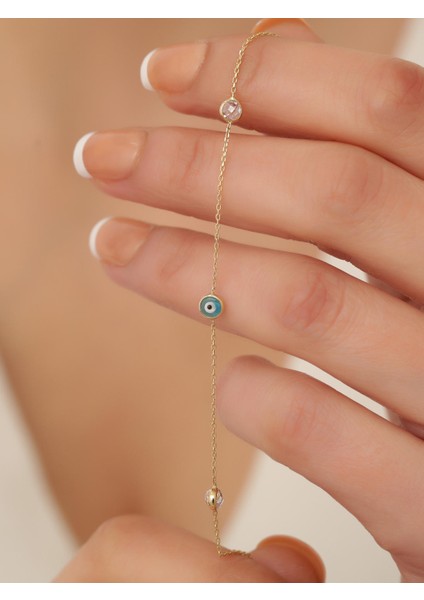 14 Ayar Altın Üç Mavi Nazar Gözlü Bileklik modelleri