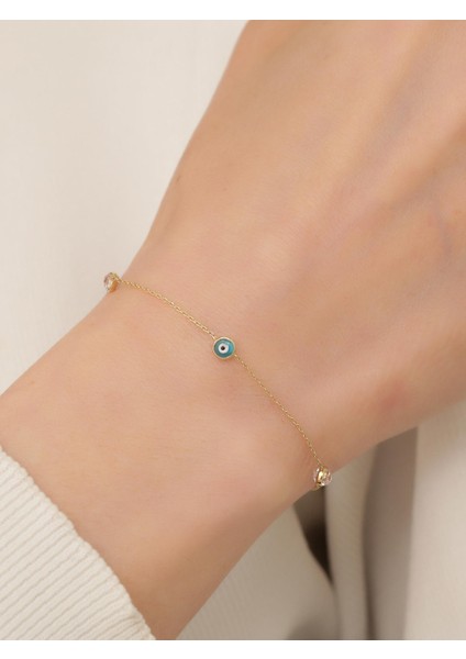 14 Ayar Altın Üç Mavi Nazar Gözlü Bileklik fırsatları