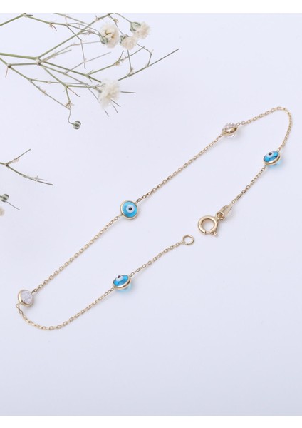 14 Ayar Altın Üç Mavi Nazar Gözlü Bileklik indirimleri