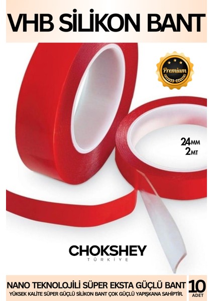 Premium Şeffaf 50 kg Ekstra Güçlü Iç Dış Mekan Uyumlu 24MMX2M Çift Taraflı Vhb Silikon Bant 10 Adet