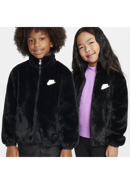 Nıke Faux Fur Siyah Kız Çocuk Yapay Kürk Ceket 86M137