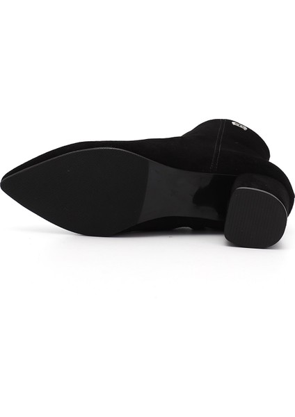 Kadın Siyah Süet Fermuarlı Sivri Burun Hakiki Deri Bot indirimleri