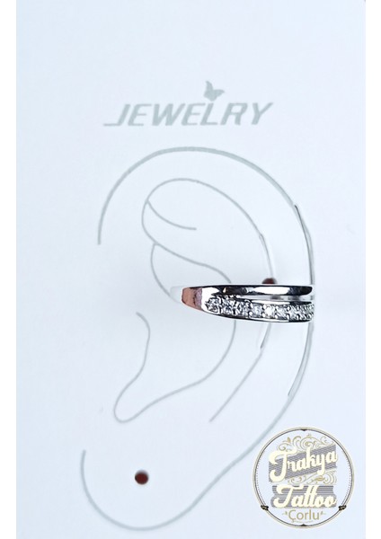 Gümüş Renk Zirkon Taşlı Sıkıştırmalı Çift Sıra Kıkırdak Küpe Earcuff fiyatları