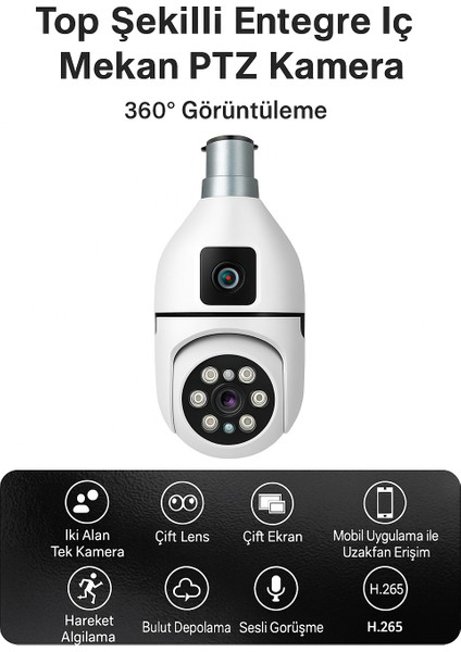 4mp Çift Lensli Akıllı Wi-Fi Güvenlik Kamerası 360° Dönebilir Görüntü, Gece Görüş, Hareket Algılama, Sd Kart Desteği, Iki Yönlü Ses modelleri