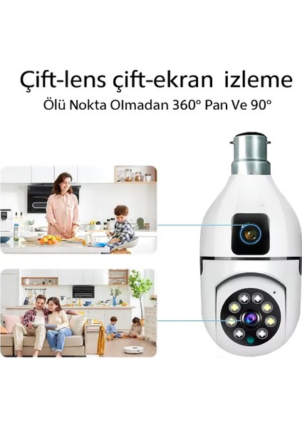 4mp Çift Lensli Akıllı Wi-Fi Güvenlik Kamerası 360° Dönebilir Görüntü, Gece Görüş, Hareket Algılama, Sd Kart Desteği, Iki Yönlü Ses fırsatları