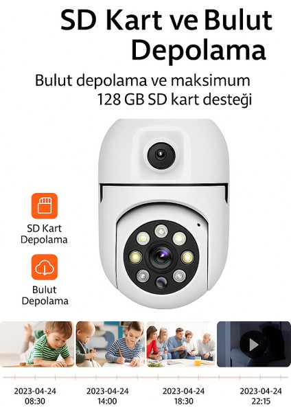 4mp Çift Lensli Akıllı Wi-Fi Güvenlik Kamerası 360° Dönebilir Görüntü, Gece Görüş, Hareket Algılama, Sd Kart Desteği, Iki Yönlü Ses indirimleri