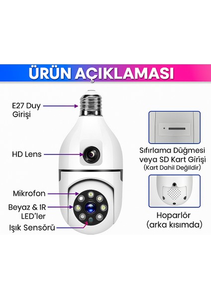 4mp Çift Lensli Akıllı Wi-Fi Güvenlik Kamerası 360° Dönebilir Görüntü, Gece Görüş, Hareket Algılama, Sd Kart Desteği, Iki Yönlü Ses