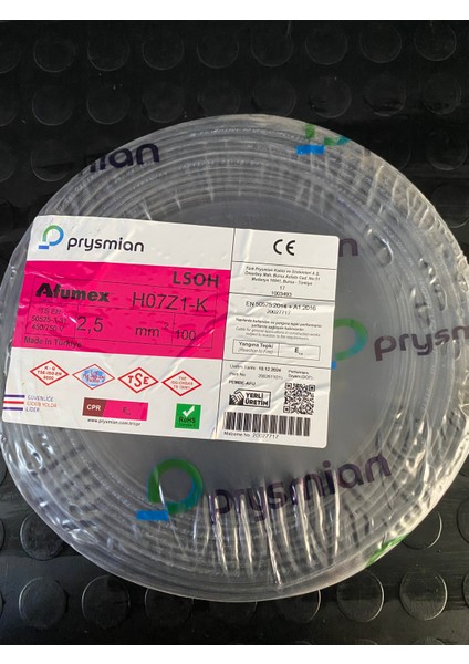 Orjınal H07Z1-K Siyah 2,5 mm Kablo 100MT