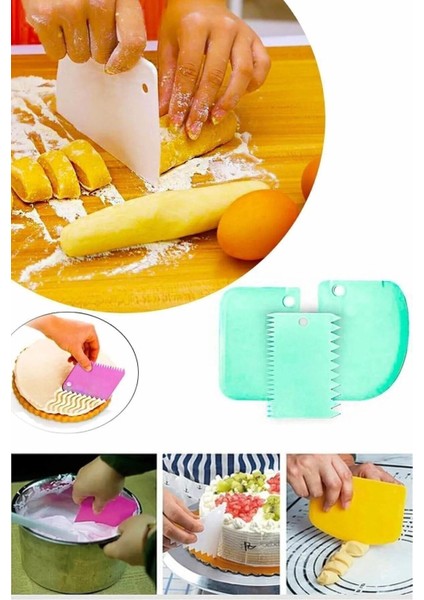 3 Lü Hamur Set ( Kesici Kazıyıcı Dekoratör ) - 3 Lü Hamur Pasta Kesici Kazıyıcı Dekoratör Set