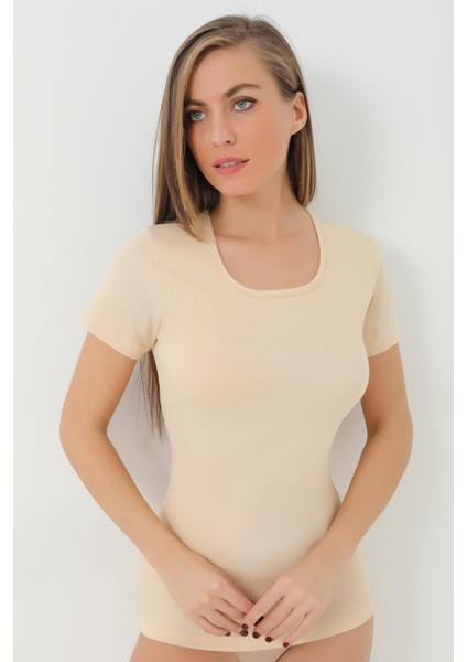 Ten Rengi Kadın Tişört Kısa Kollu Fanila %100 Pamuklu Ribana