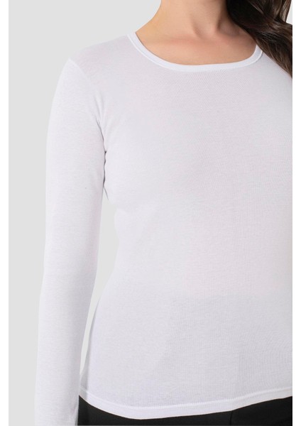 2 Adet Kadın Beyaz Tişört Bisiklet Yaka Uzun Kollu Fanila Badi %100 Pamuk Ribana indirimleri