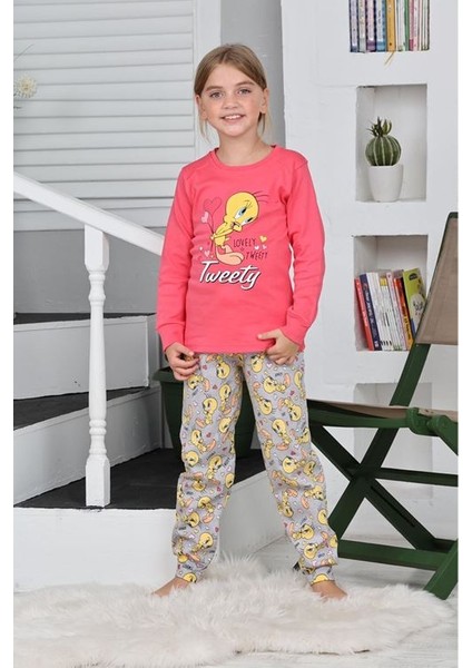 Kız Çocuk Uzun Kollu Bisiklet Yaka Pijama Takım
