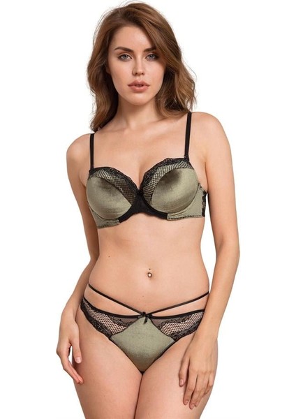 Arias Closet Kadife Balenli Destekli Dolgulu Askıları Çıkabilen Dantelli Sütyen ve String Takım