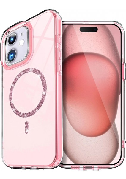 Apple iPhone 12 Live Diamond Magsafe Kapak - Pembe