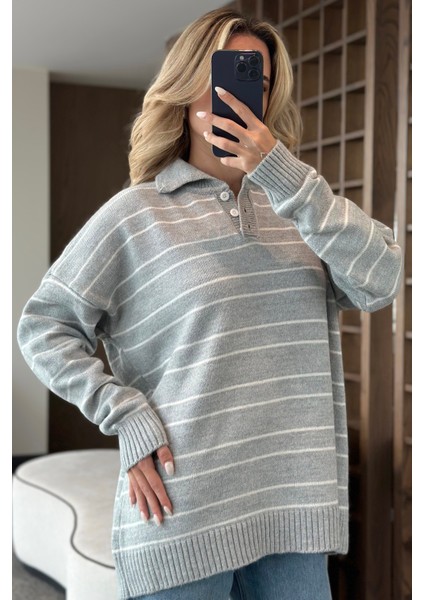 Gri Beyaz Çizgili Kazak -1510 fiyatları