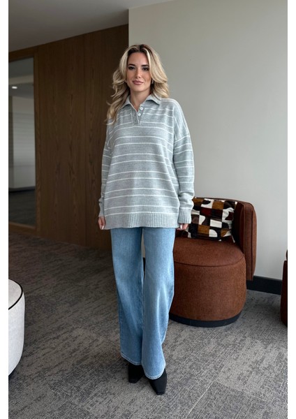 Gri Beyaz Çizgili Kazak -1510 modelleri