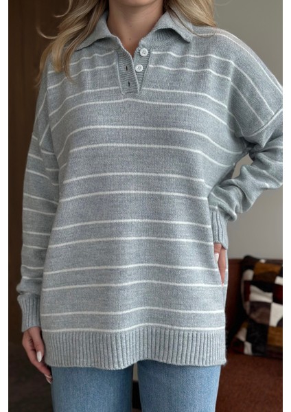 Gri Beyaz Çizgili Kazak -1510 fırsatları