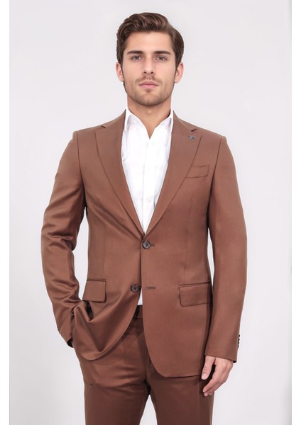 Slim Fit Mono Yaka Kiremit Yünlü Takım Elbise fiyatları