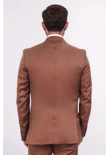 Slim Fit Mono Yaka Kiremit Yünlü Takım Elbise fırsatları