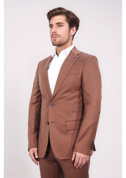 Slim Fit Mono Yaka Kiremit Yünlü Takım Elbise indirimleri