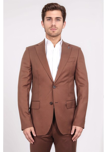 Slim Fit Mono Yaka Kiremit Yünlü Takım Elbise
