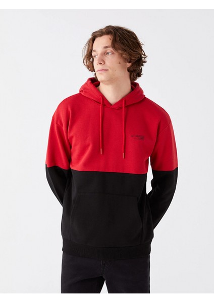 Xsıde Kırmızı Uzun Kollu Renk Bloklu Erkek Kalın Hoodie fiyatları