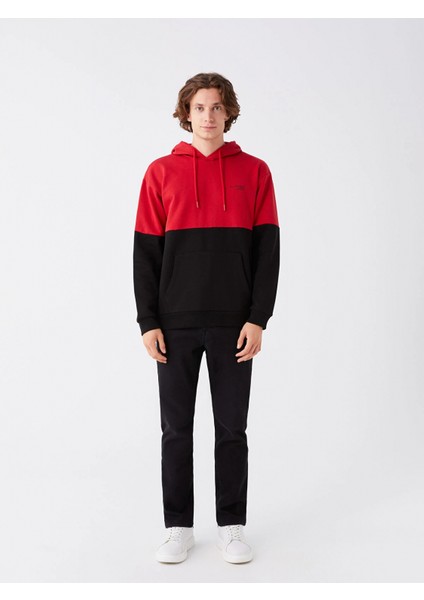 Xsıde Kırmızı Uzun Kollu Renk Bloklu Erkek Kalın Hoodie modelleri