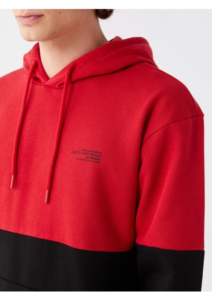 Xsıde Kırmızı Uzun Kollu Renk Bloklu Erkek Kalın Hoodie fırsatları