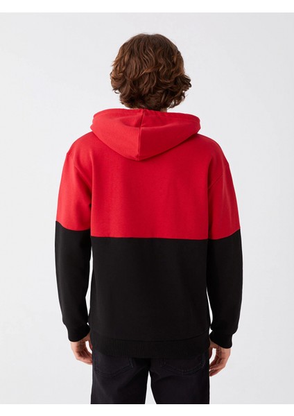 Xsıde Kırmızı Uzun Kollu Renk Bloklu Erkek Kalın Hoodie indirimleri