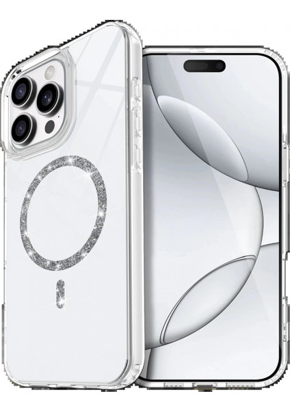 Apple iPhone 15 Pro Max Live Diamond Magsafe Kapak - Şeffaf