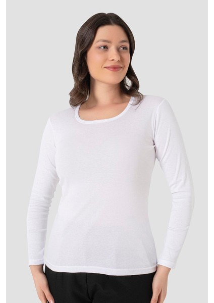 2 Adet Kadın Beyaz Tişört Bisiklet Yaka Uzun Kollu Fanila Badi %100 Pamuk Ribana fiyatları