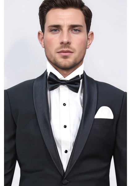 Slim Fit Saten Şal Yaka Siyah Damatlık indirimleri