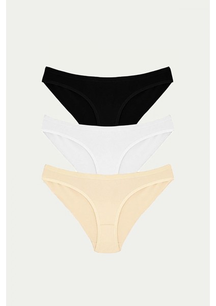 Pamuklu Siyah Beyaz Ten Rengi 3'lü Külot fiyatları