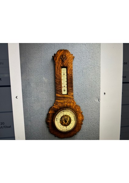 Alman Veranderlich Ahşap Kaidesinde Termometre ve Barometre 40 cm Yüksekliğinde