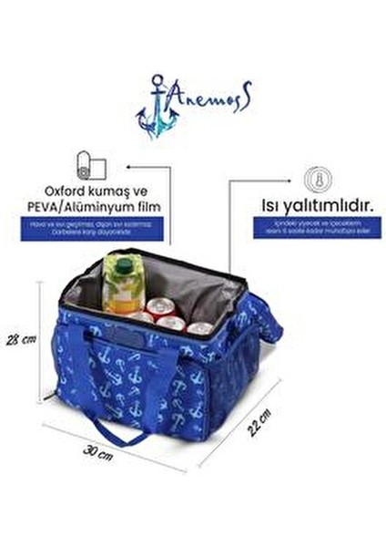 Çapa Isı Yalıtımlı Buzluk Çanta Mavi 18,5 L Hava ve Sıvı Geçirmez Oxford Kumaş