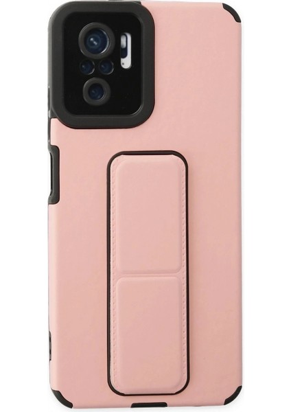 Xiaomi Redmi Note 10 Kılıf Mega Standlı Silikon - Pudra