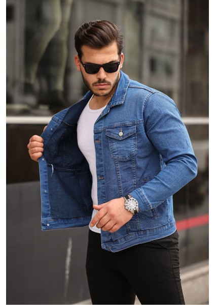 Slim Fit Lacivert Kot Ceket Erkek Trend Polo Yaka %100 Pamuk Günlük Kullanım İçin