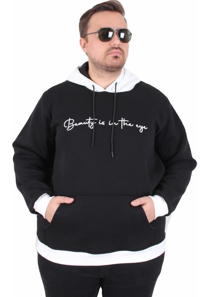 Mocgrande Büyük Beden Kapüşonlu 3ip Sweat Beauty 25714 Sıyah