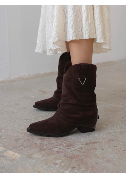 Karla Kahve Süet Hakiki Deri Kadın Bot