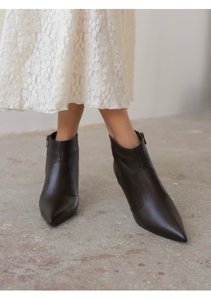 Akdor Kahve Hakiki Deri Kadın Bot