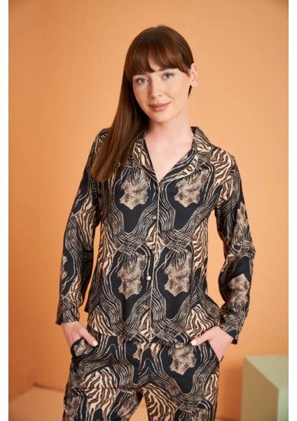 Pjs 28039 Kadın Uzun Kol Boydan Düğmeli Desenli Pijama Takımı fiyatları