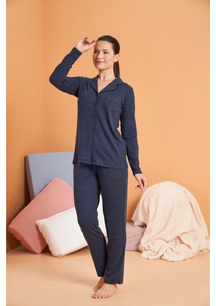 Pjs 28090 Kadın Gömlek Yaka Patlı Pijama Takımı
