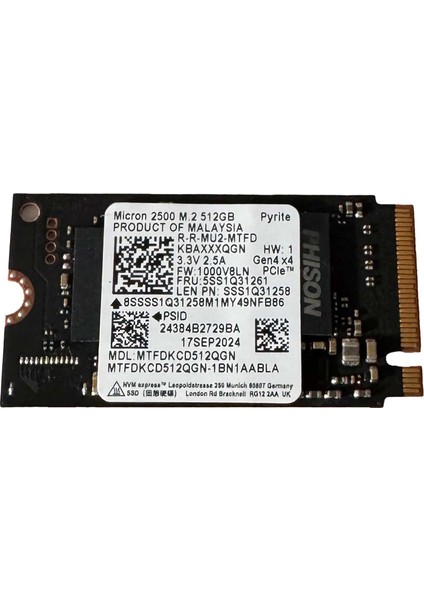 2500 MTFDKCD512QGN 512GB 4200/2000MB/S GEN4X4 M.2 22X42 SSD