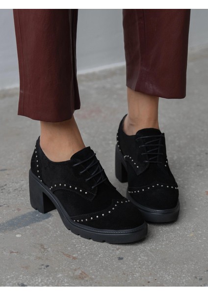 Lysi Siyah Süet Hakiki Deri Kadın Makosen